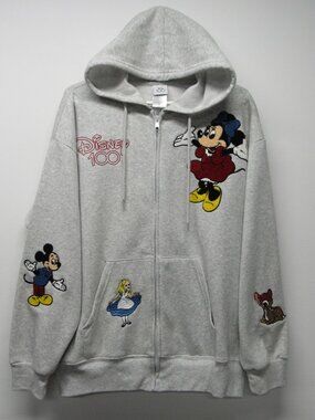Disney 100 Full Zip Hoodie Sweatshirt XL Embroidered Mickey Minnie Alice Bambi